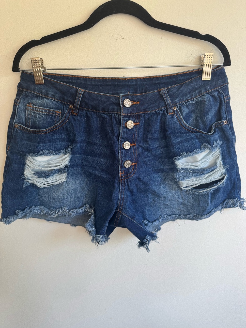 Distressed Dark Blue Denim Women's Shorts Size XL